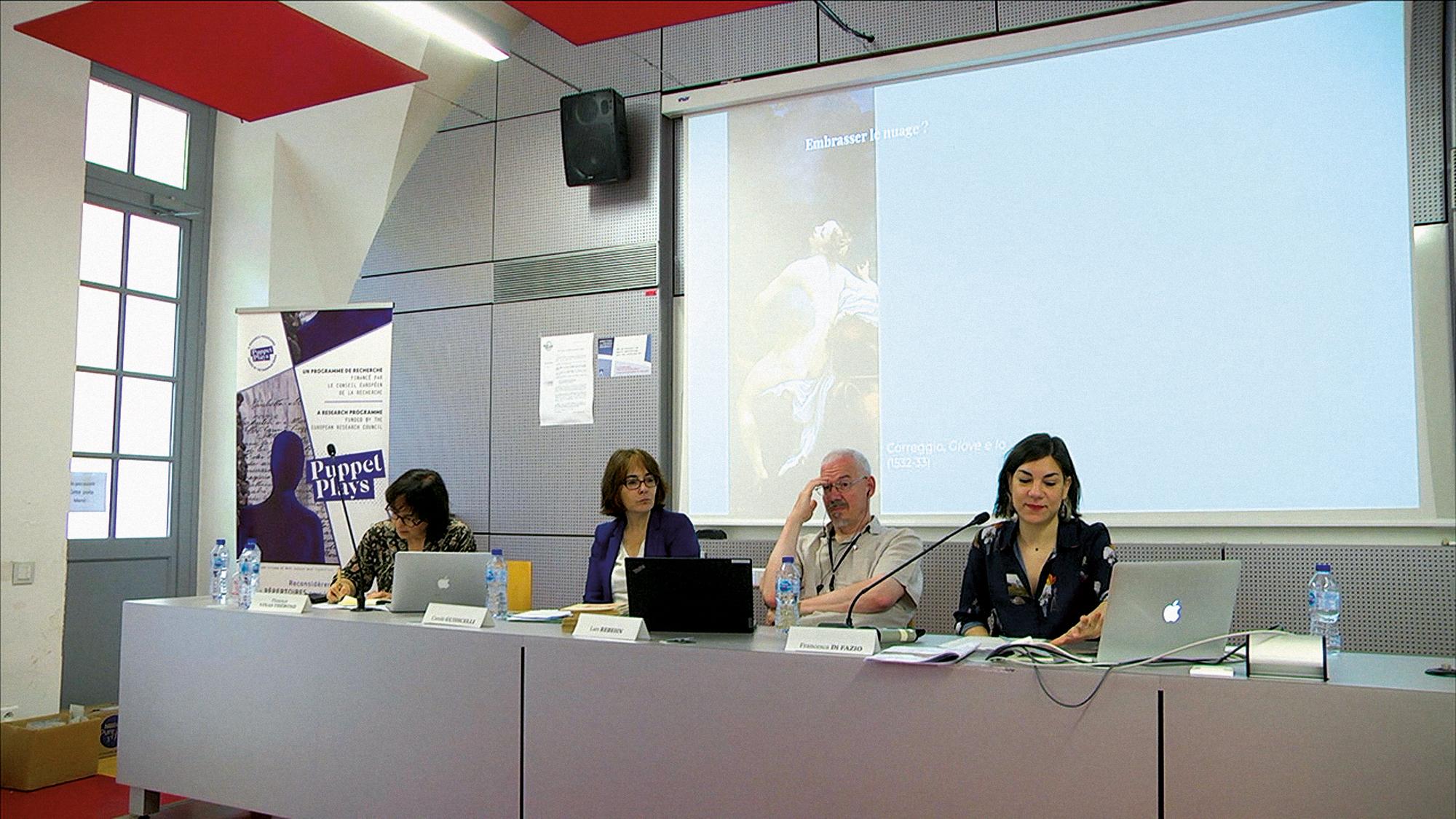 Florence Thérond, Carole Guidicelli, Lars Rebehn und Francesca Di Fazio bei der PuppetPlays Konferenz.