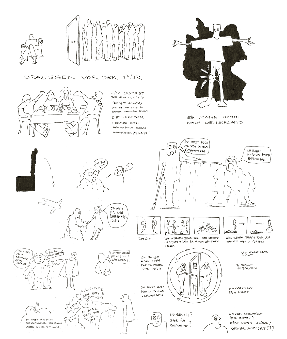 Aus dem Skizzenbuch von Irina Schicketanz zu »Draußen vor der Tür« von Wolfgang Borchert