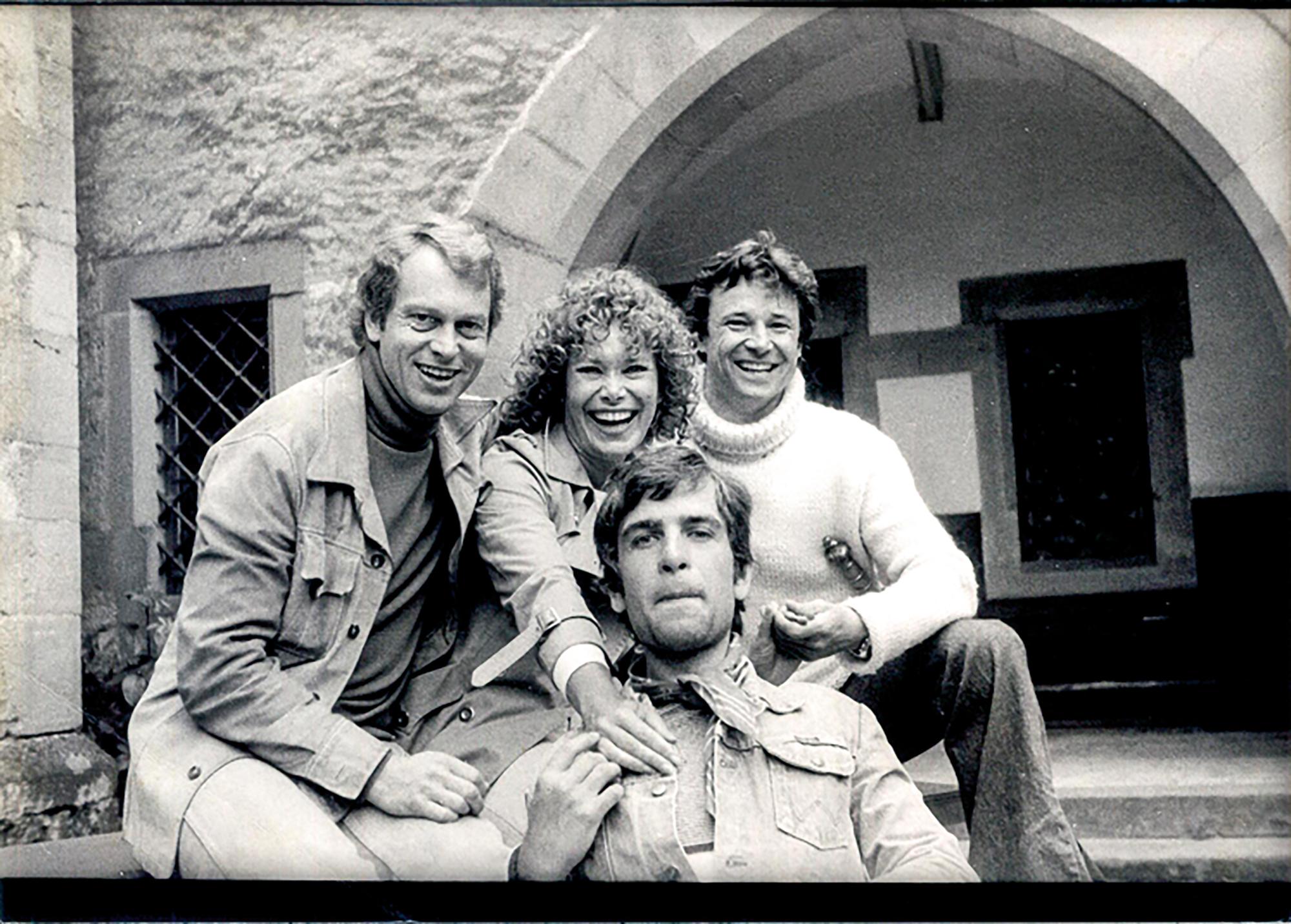 1977: „Götz von Berlichingen“ Probenfoto: Kai Fischer (Adelheid), Klaus-Hagen Latwesen (Weislingen, links), Andreas Schnorr (Franz, vorne), N. N.