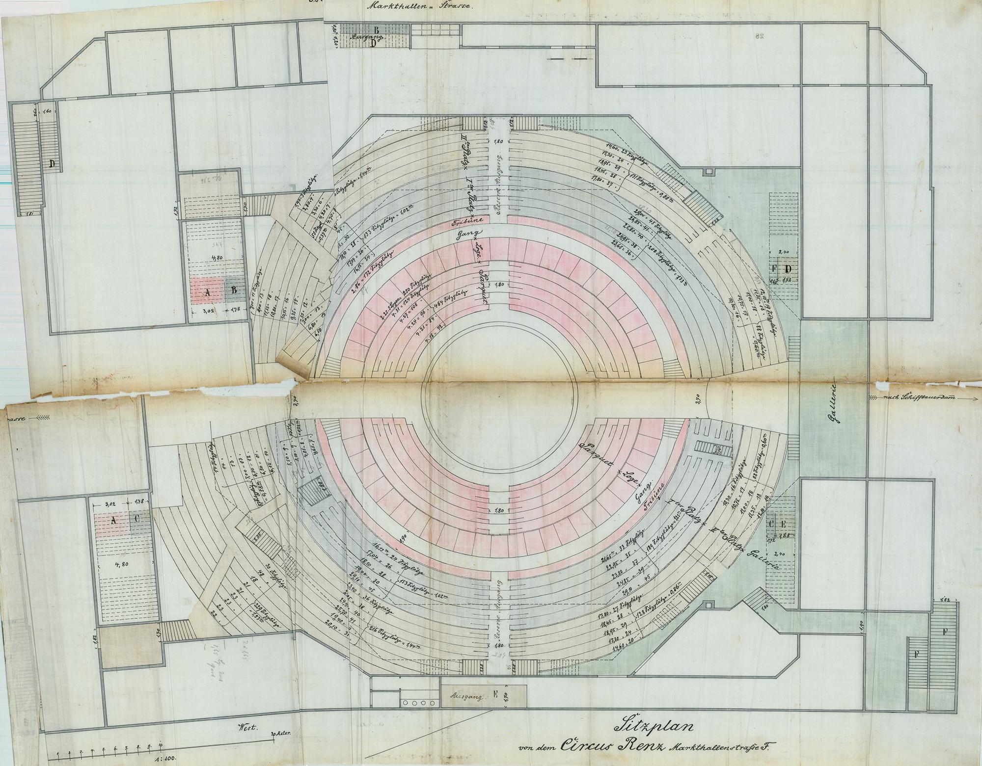 Sitzplan des Markthallenzirkus unter Circus Renz (1890).