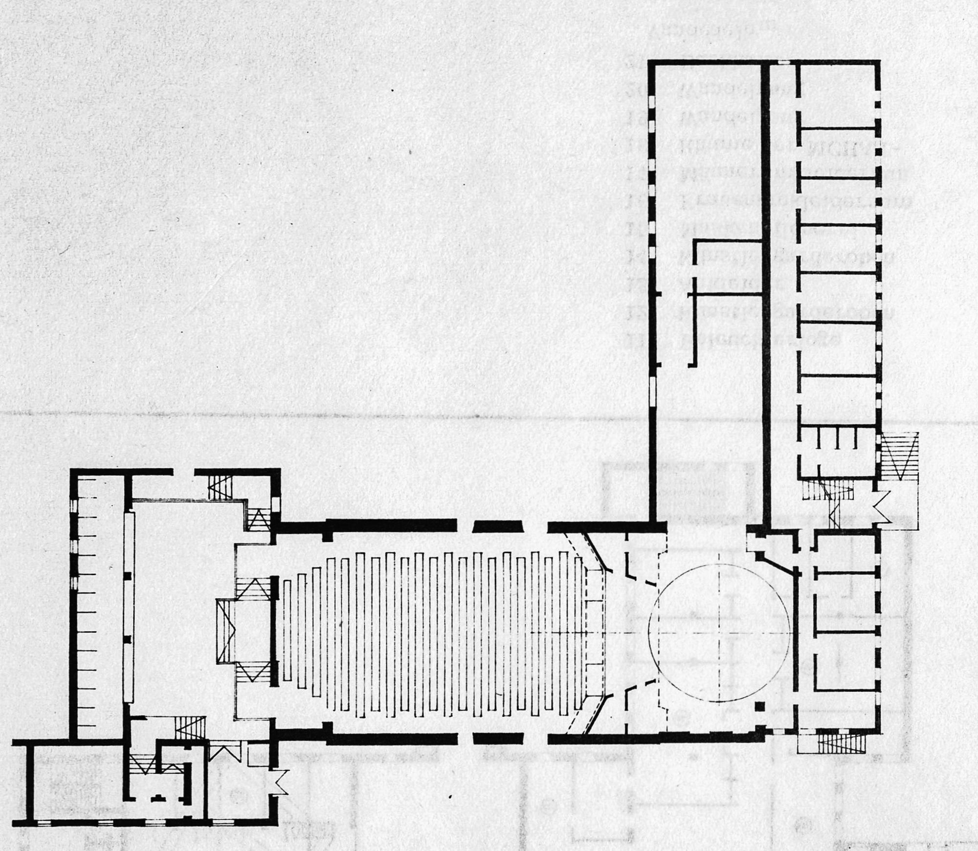 Theater am Karl-Marx-Platz im ehemaligen Festsaal des Altersheims, Grundriss Erdgeschoss, Zustand 1949 bis 1976
