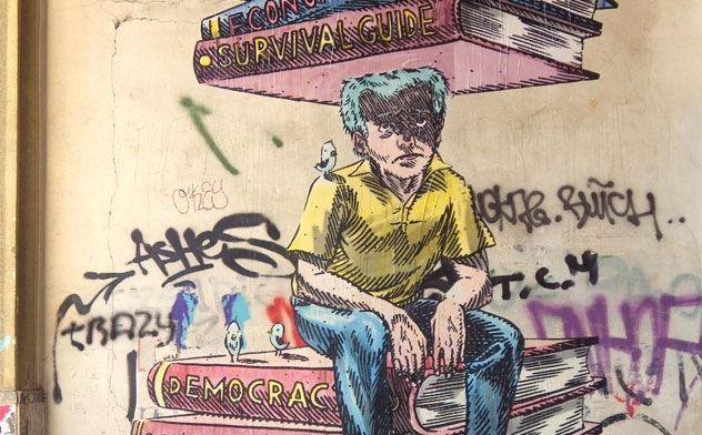 “I wish you could learn something useful from the past”: artwork by Dimitris Taxis. Foto: Julia Tulke 2013