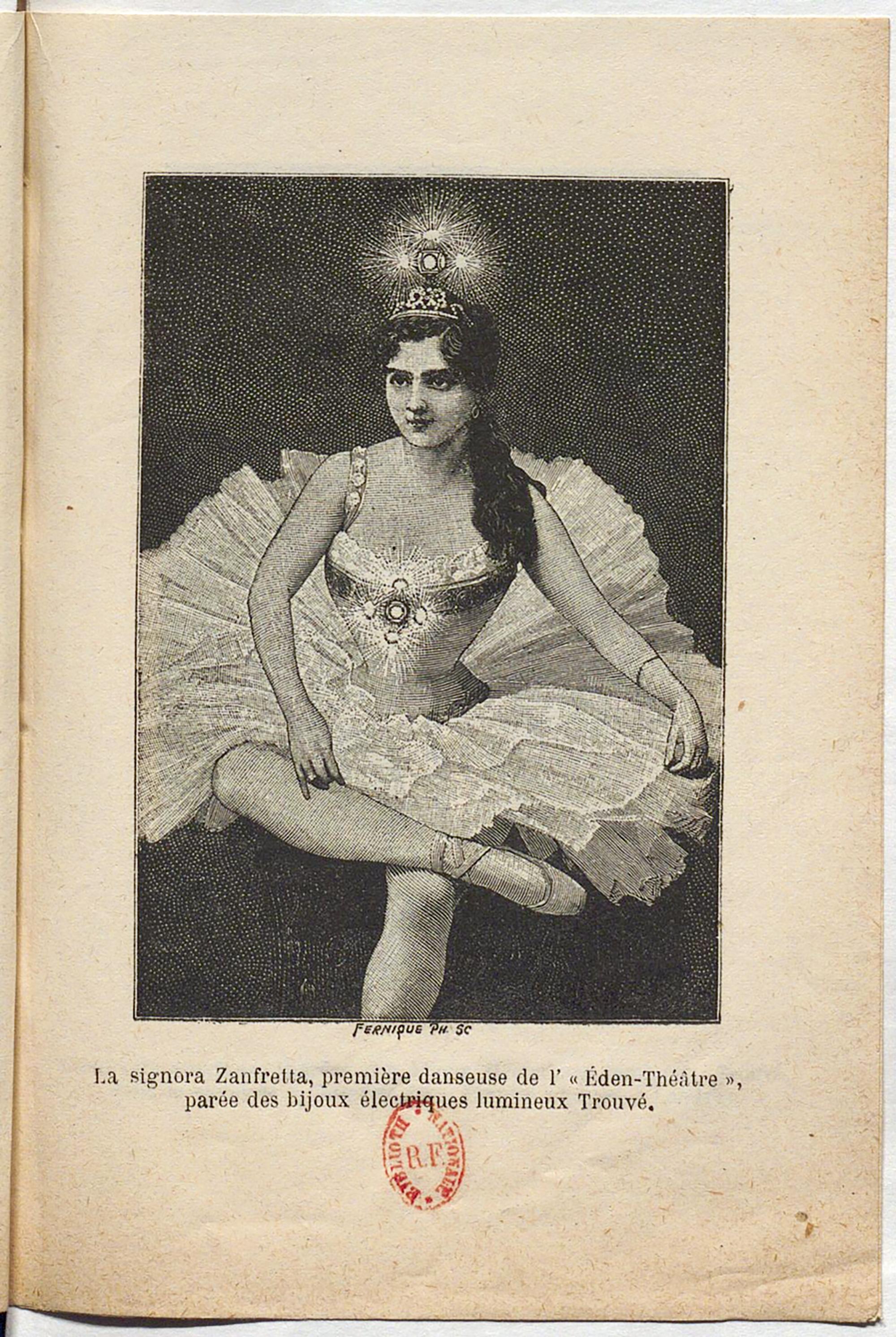 Figurinen mit batteriebetriebenen elektrischen Accessoires vom französischen Erfinder Gustave Trouvé in einem historischen Buch (1891).