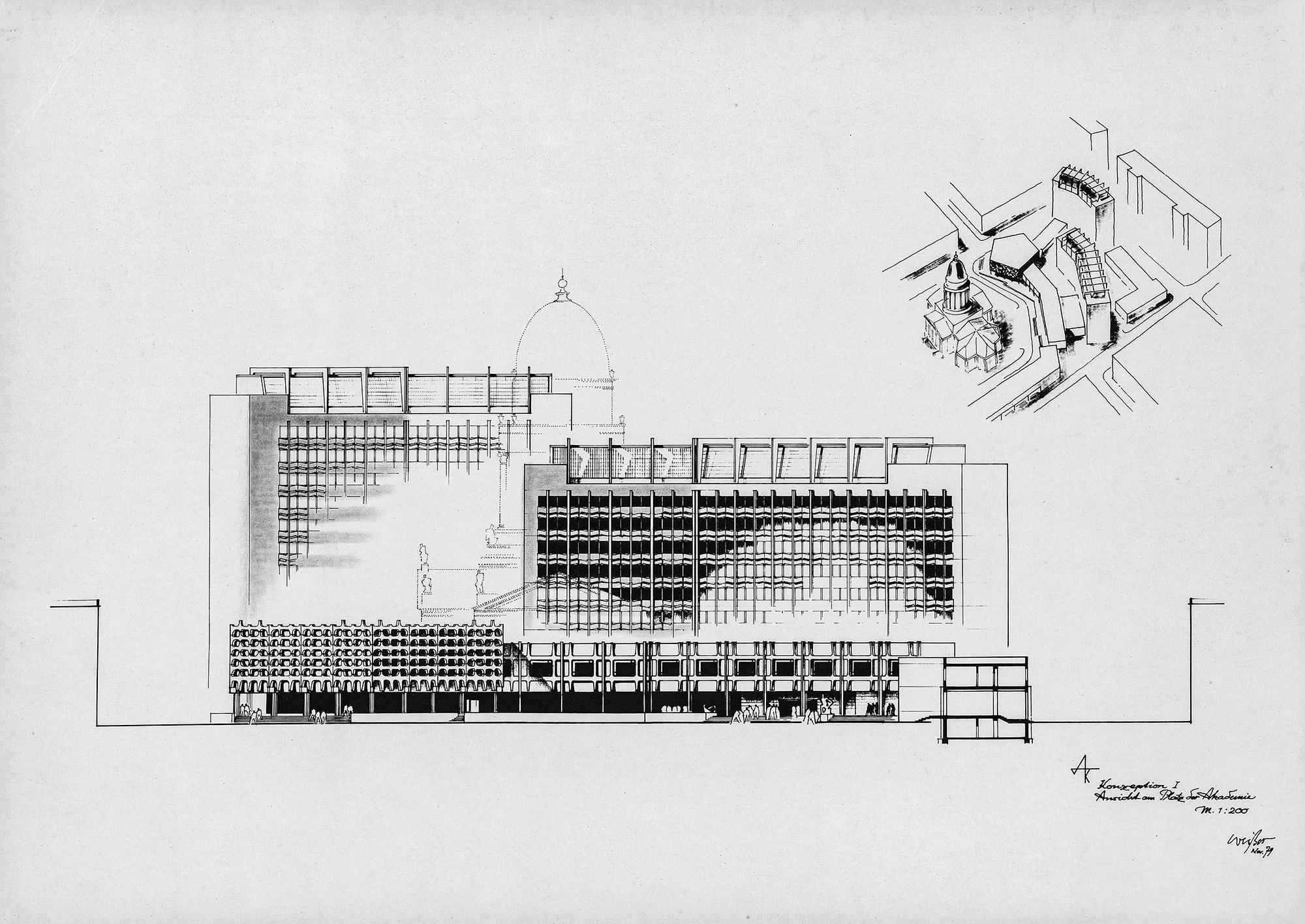 Entwurf für die Akademie der Künste der DDR in Berlin, Architekt Rudolf Weißer, November 1979