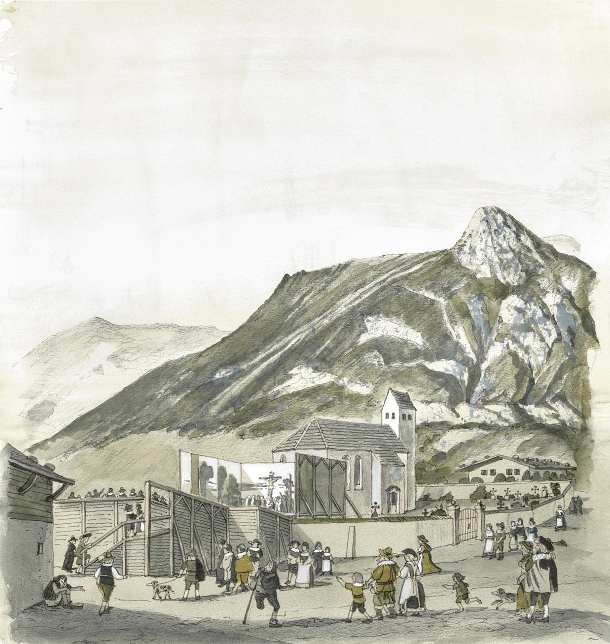 Fiktives Aquarell der Bühne von 1780