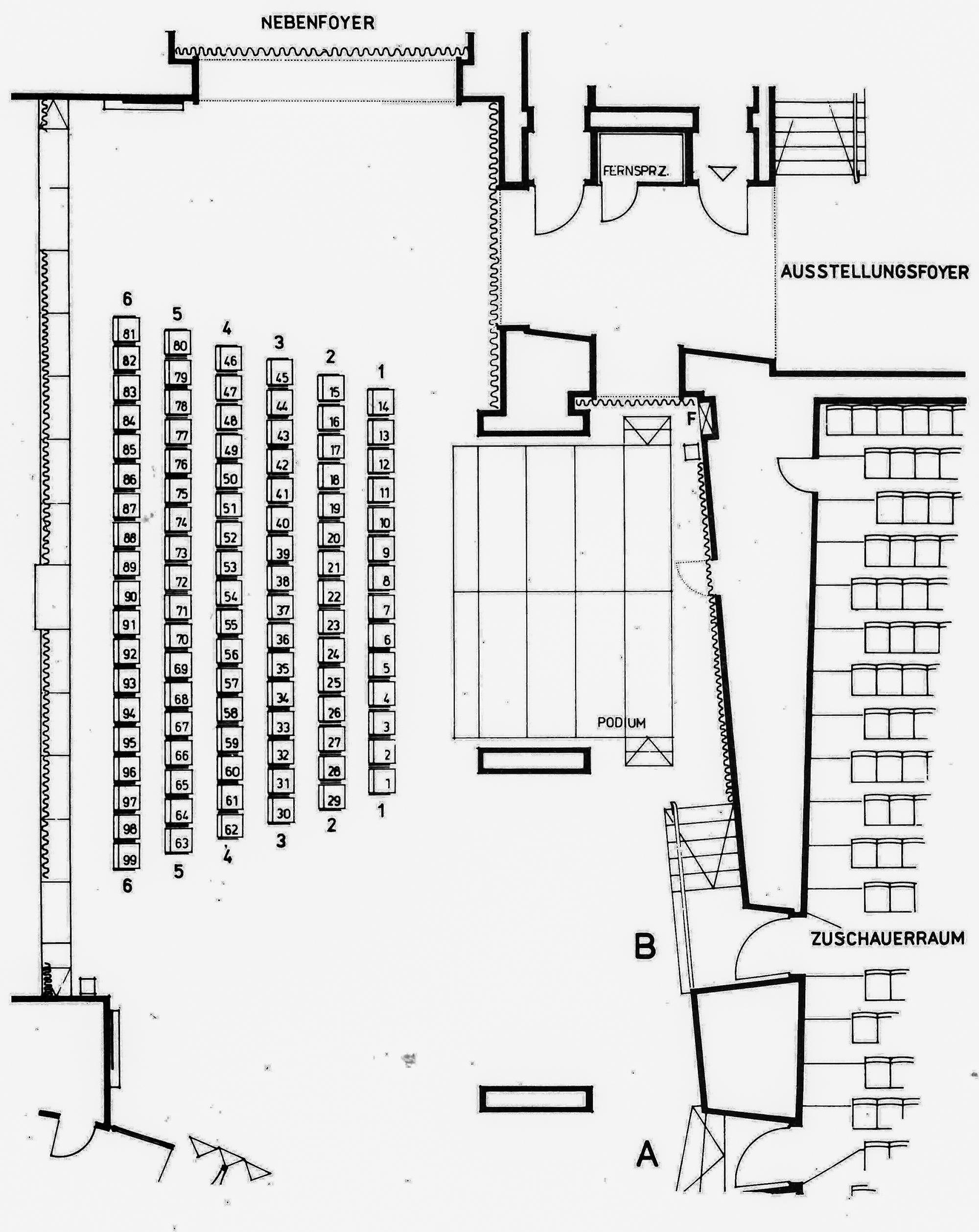 Schauspielhaus Foyertheater, Variante 1 mit frontaler Spielanordnung, 1980