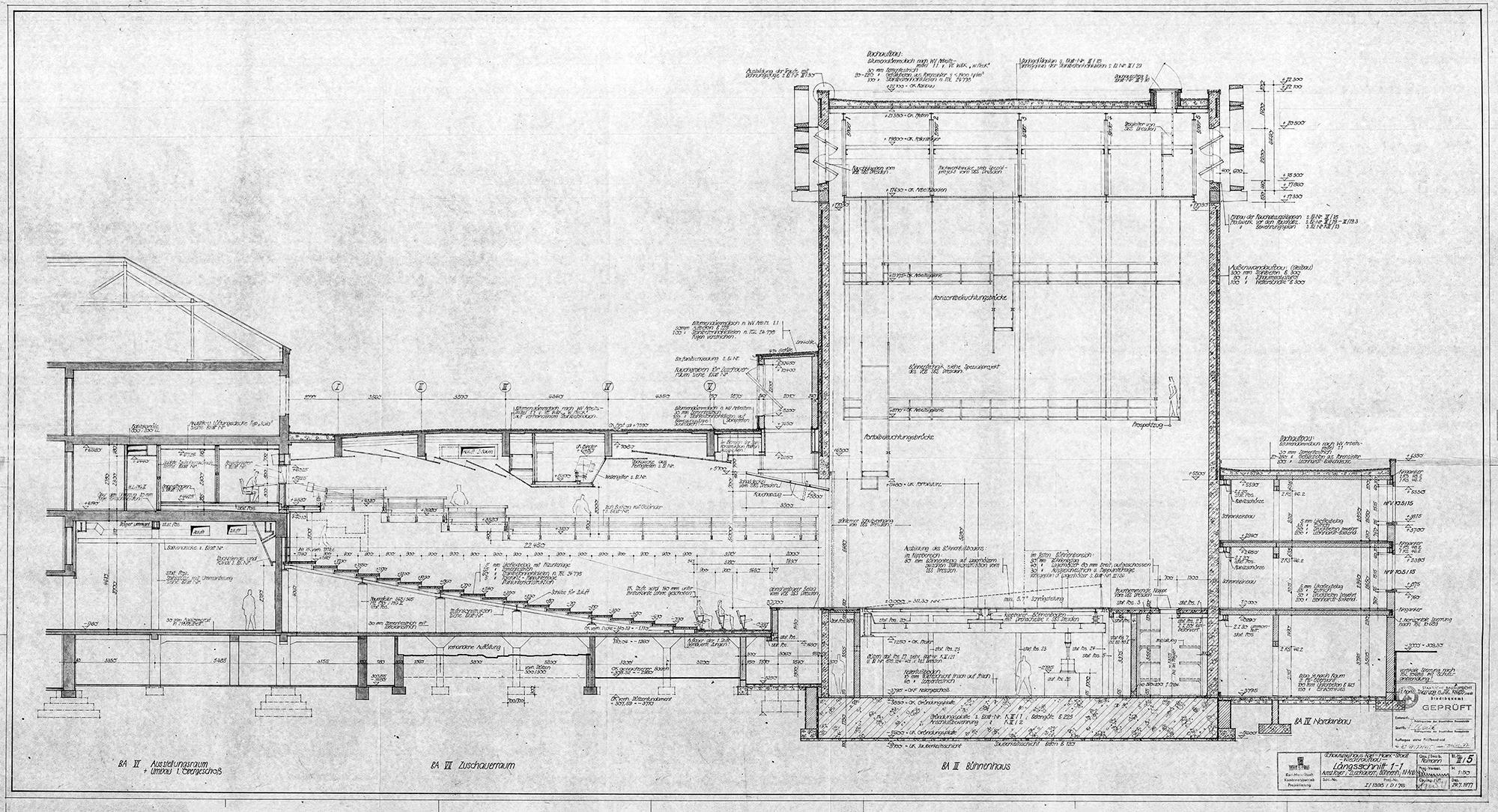 Schauspielhaus, Wiederaufbau und Rekonstruktion, Schnitt, Planstand 29.7.1977