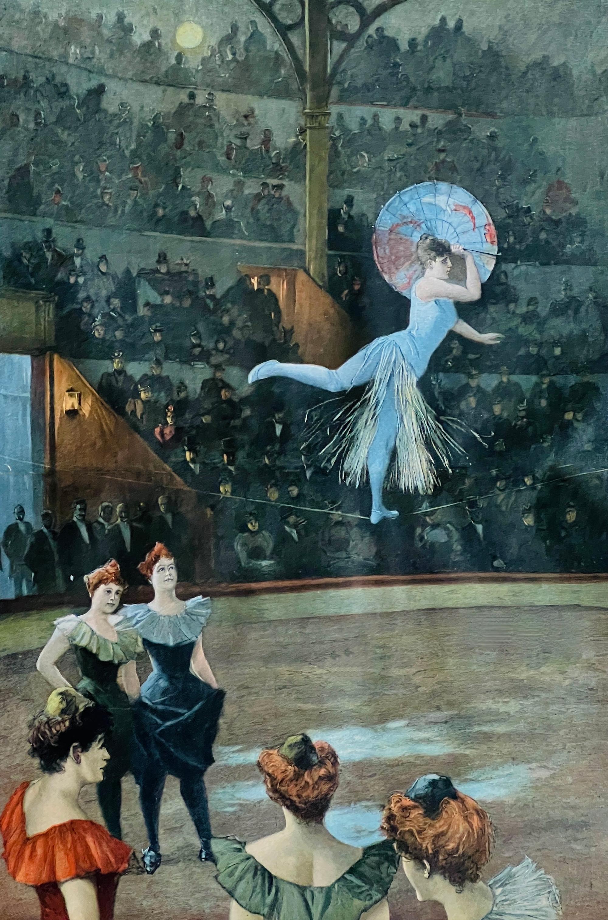 Seiltänzerin und weitere Artistinnen vor Publikums-Rängen (19. Jahrhundert.) / A tightrope walker and other female performers in front of the audience stands (19th century) © clu / istock