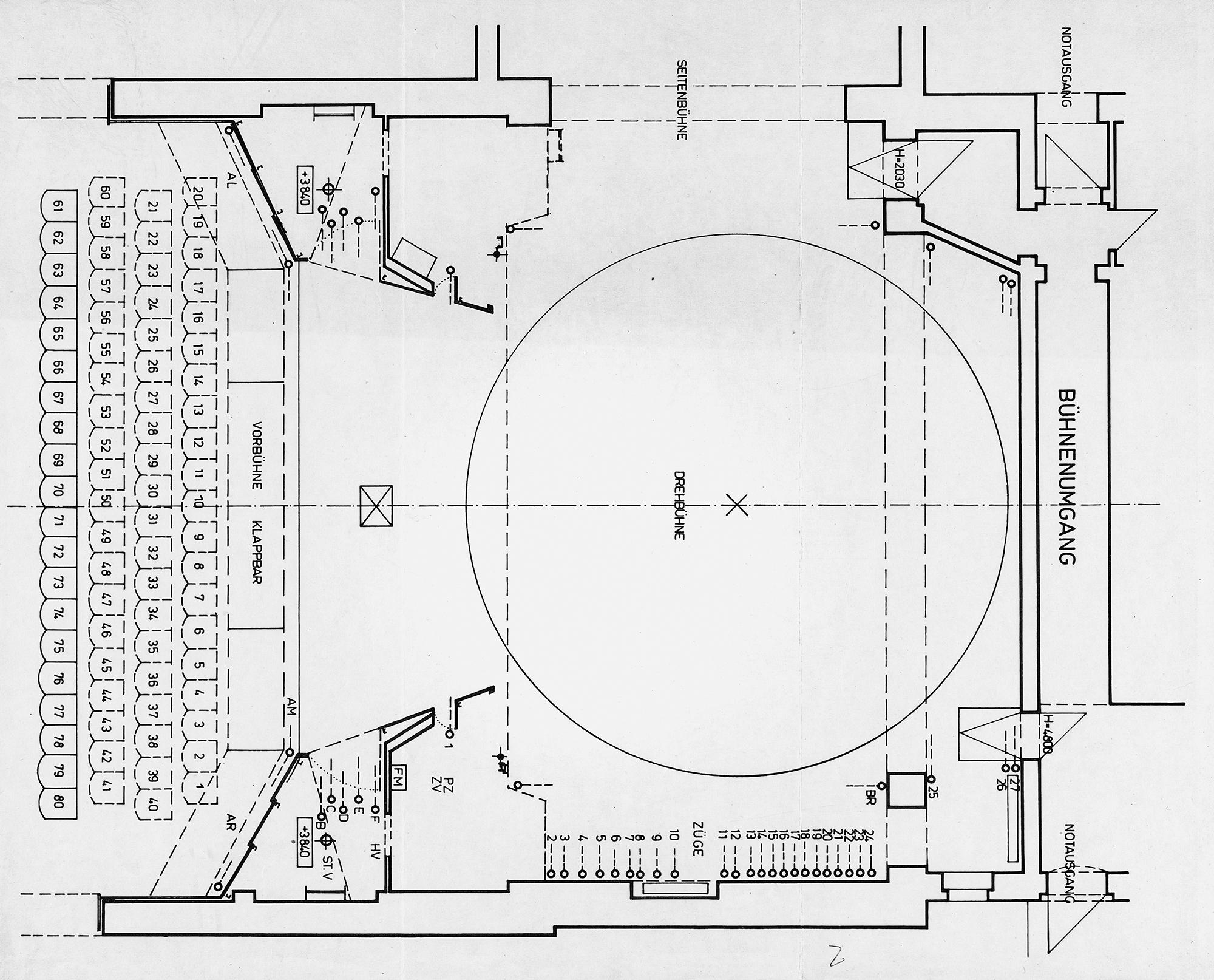 Theater am Karl-Marx-Platz, Bühne, Grundriss, Zustand vor 1976