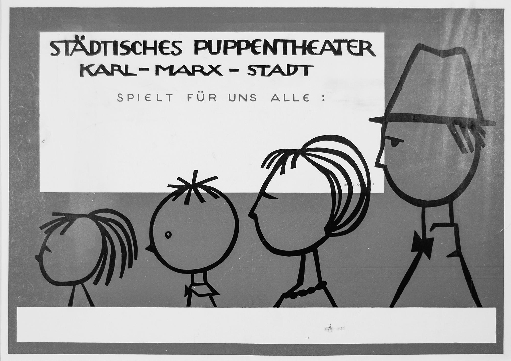 „Städtisches Puppentheater Karl-Marx-Stadt spielt für uns alle“, Plakat, 1963