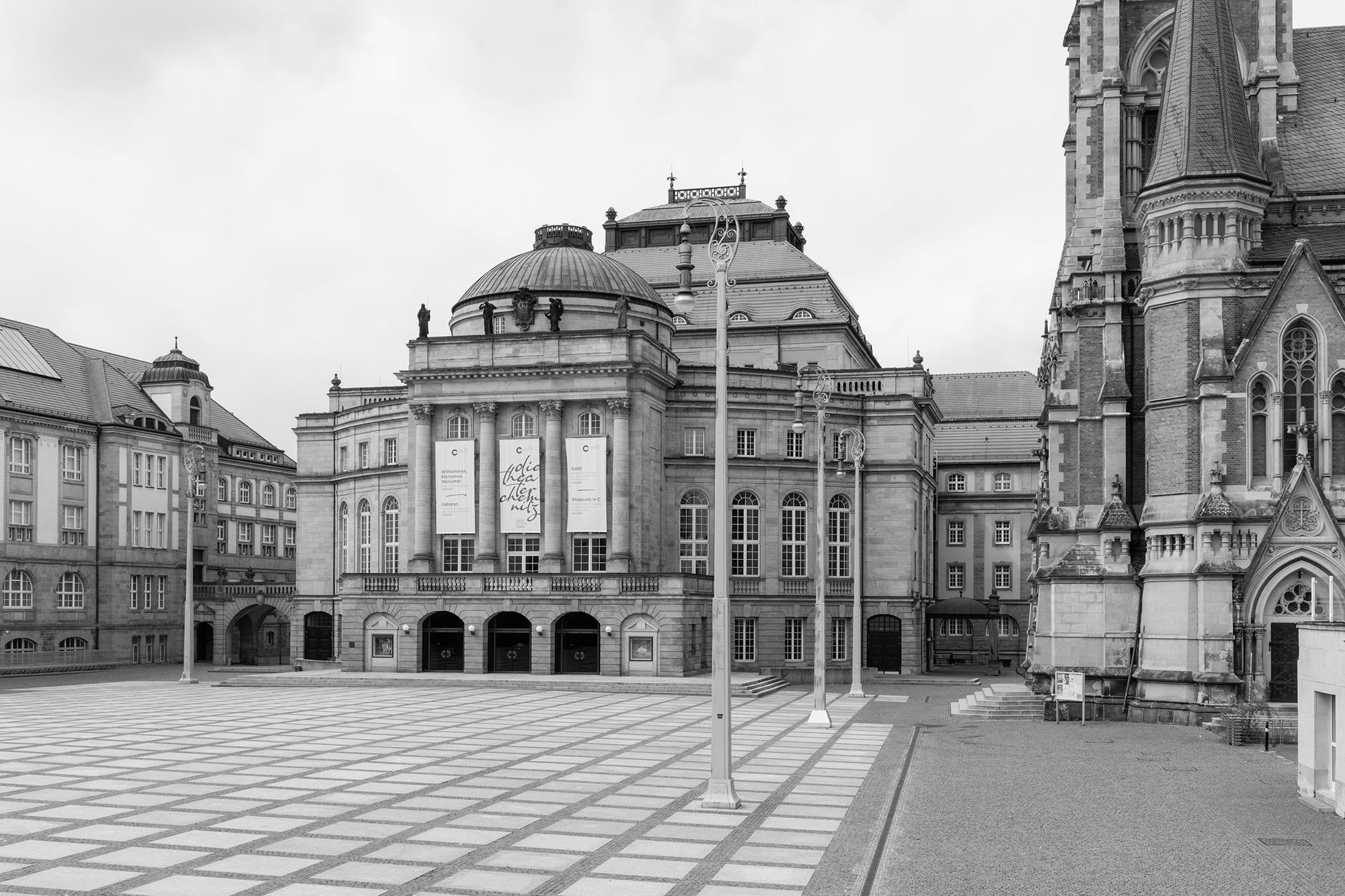 Opernhaus Chemnitz, Rekonstruktion 1988–1992, Architektenkollektiv Günter Hauptmann, Jochen Krüger und Karl-Heinz Barth, Zustand 2023