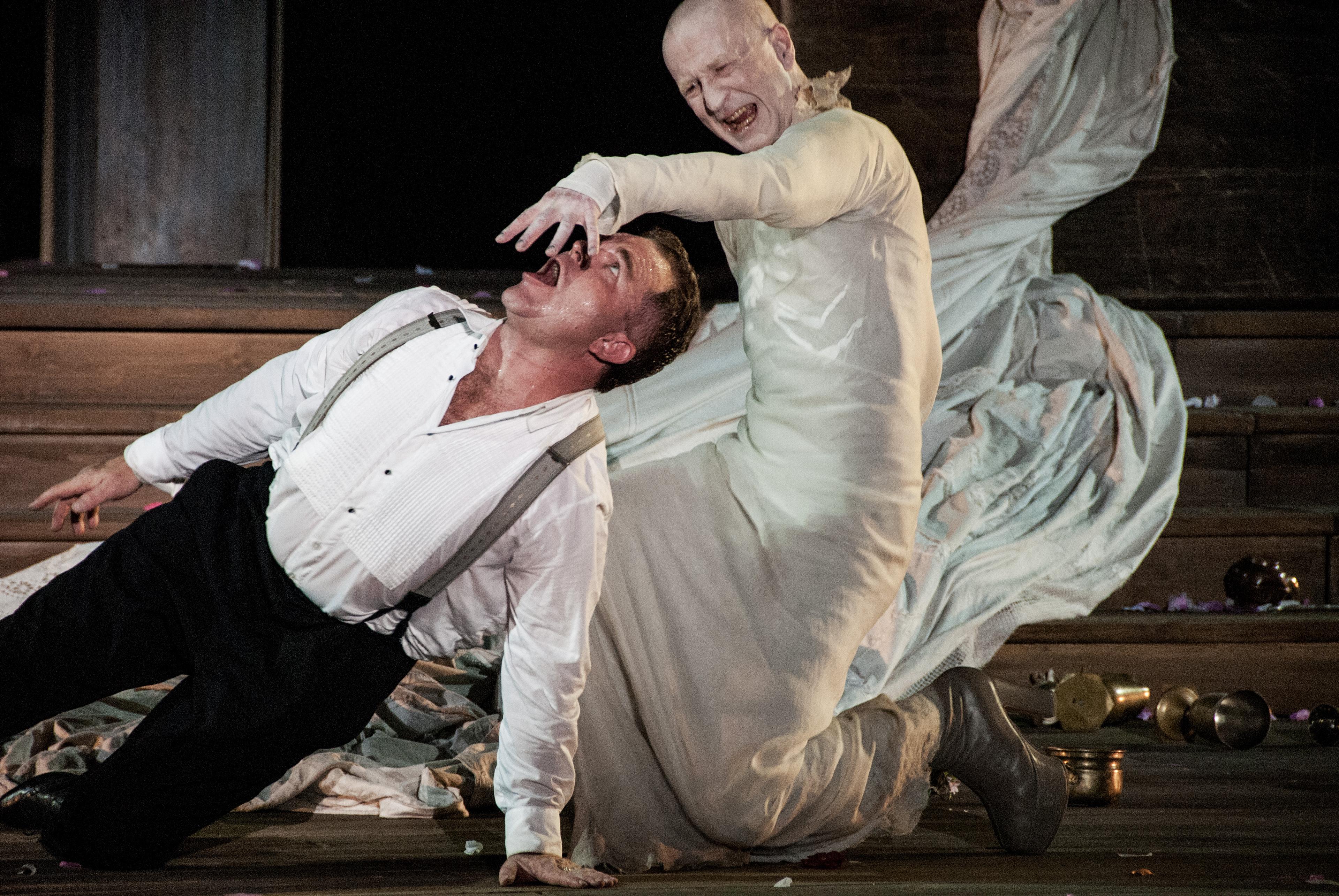 Jedermann and Death (Cornelius Obonya and Peter Lehmeier), Salzburg Festival 2014