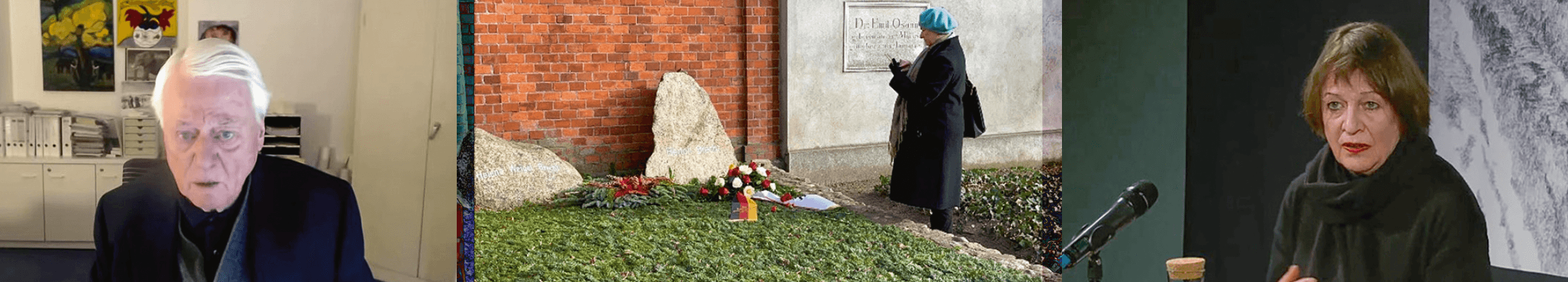 Screenshots der Veranstaltungen (von links nach rechts: Alexander Kluge, Brechts Grab und Prof. Dr. Ulrike Haß