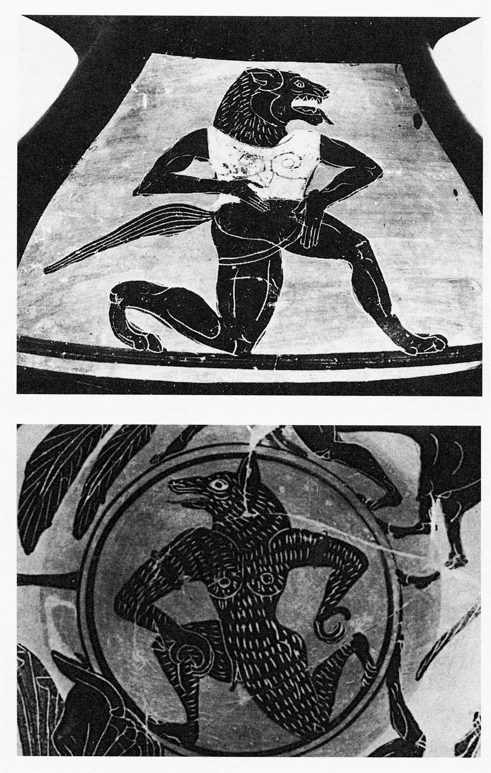 Wolfsmenschen mit Brüsten auf etruskischen Vasen etwa um 600 v. Chr.